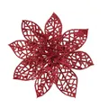 Fleur de poinsettia artificielle rouge pailletée ajourée pour décor de sapin de Noël - Fleur de Noël Ajourée / Rouge