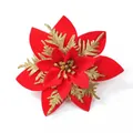 Fiore di stella di Natale artificiale rosso e oro glitterato per albero di Natale - Rosso