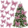 Set of decorative pink glitter butterfly ornaments for Christmas tree decoration - 9x10cm (Small) / Pink