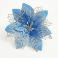 Blue fabric artificial poinsettia flower with silver glitter for Christmas tree decor - Blue Silver