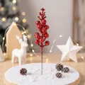 Vibrant red glittery artificial berries branch for Christmas DIY decor projects - 15-Head with Wire / True Red