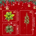 Set da 18 pezzi di fiori artificiali di stella di Natale e rami di bacche verdi glitterati - Set da 18 Pezzi (6 Pezzi Ciascuno di 3 Stili) / Verde