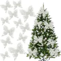 Set of white glitter double-layer butterfly ornaments for Christmas tree decoration - 9x10cm (Small) / White