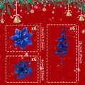 Set of 6 blue glitter artificial Christmas flowers and berry stems in various sizes for decor - 18Pcs Set (6Pcs Each of 3 Styles) / Blue
