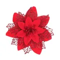Flor de pascua artificial roja con pétalos de malla brillante para decoración navideña - Rojo
