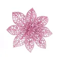 Flor de nochebuena artificial calada rosa con purpurina para árbol de Navidad - Flor de Navidad Calada / Rosa