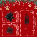 Set of 6 black glitter artificial poinsettia flowers and berry picks for Christmas tree - 18Pcs Set (6Pcs Each of 3 Styles) / Black