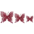 Set of three glittery red hollow-out butterflies for Christmas holiday home decoration - 12-14cm (Medium) / Red