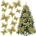 Set of sparkling gold glitter double-layer butterfly ornaments for Christmas tree decor - 9x10cm (Small) / Gold