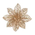 Flor de pascua artificial calada con purpurina dorada para la decoración del árbol - Flor de Navidad Calada / Champán