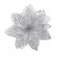 Flor de pascua artificial plateada con purpurina para decoración de árboles y coronas - Plateado