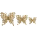 Set of three shimmering golden glitter hollow butterflies for Christmas festival decor - 12-14cm (Medium) / Gold