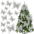 Silver glitter double-layered butterfly ornaments for Christmas tree decoration - Silver