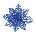 Cabeza de flor de nochebuena artificial azul con purpurina para decorar el árbol - Flor de Navidad Calada / Azul