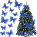 Set of blue double-layer glitter butterfly ornaments for Christmas tree decoration - Blue