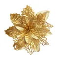 Flor de pascua artificial con purpurina dorada para decoración de árbol de Navidad - Amarillo Dorado