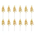 Set of 12 gold glitter berry picks for Christmas tree decorations and DIY wreaths - 12 Pieces / Gold