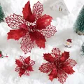 Fiori di stella di Natale artificiali rossi glitterati per decorazioni dell'albero - 24cm / Rosso