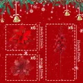 Red glitter artificial Christmas flowers and berry stems set for festive tree decoration - 18Pcs Set (6Pcs Each of 3 Styles) / Bright Red