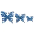 Blau glitzernde, doppellagige, hohle Schmetterlingsornamente für Weihnachten - Blau