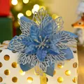 Elegant blue and silver glittery artificial Christmas flower head for festive decoration - Octagonal Glitter Flower / Blue