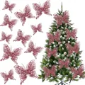 Rose gold glittery double-layer butterfly ornaments for festive Christmas tree decor. - Rose Gold