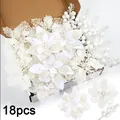 18pcs white artificial glitter Christmas flowers and berries set for festive tree decoration - 18Pcs Set (6Pcs Each of 3 Styles) / White