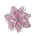 Flor de Poinsettia artificial rosa de Navidad con purpurina plateada para decoración. - Plata Rosa