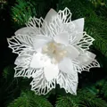 Exquisite white glittery Christmas flower ornament for holiday tree and wreath decoration - Octagonal Glitter Flower / Snow White