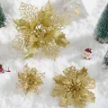 Fiori di stella di Natale artificiali dorati glitterati per decoro natalizio - 24cm / Oro