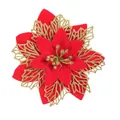 Flor de pascua artificial roja y dorada con purpurina para árbol de Navidad pro - Oro rojo