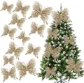 Set of sparkling gold glitter butterfly ornaments for Christmas tree festive home decoration - Champagne