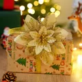 Fiore di stella di Natale artificiale dorato glitterato per decoro albero - Oro
