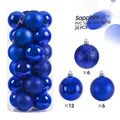 Set di 24 palline di Natale blu reale con finiture glitterate, opache e lucide - Set da 24 / Blu zaffiro / 3cm
