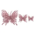 Dreiteiliges Set aus rosa glitzernden Hohl-Schmetterlingen für die Weihnachtsdekoration - Roségold