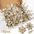 18pcs champagne gold artificial Christmas flowers and berries set for tree decor. - 18Pcs Set (6Pcs Each of 3 Styles) / Champagne