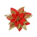 Artificial red and gold glitter Christmas poinsettia flower head for holiday decor - Pine Needle Christmas Flower / Gold Red