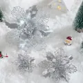 Fiori di poinsettia artificiali argento glitterati per decorazione albero di Natale - 24cm / Argento