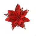 Glittery red artificial poinsettia flower head for Christmas tree and wreath decor - Pine Needle Christmas Flower / Red