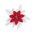 Red artificial Poinsettia flower decoration with silver glitter for Christmas tree - Single Layer Ink (No Powder Shedding) / 15cm / Red + Silver