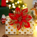 Elegante fiore di stella di Natale artificiale rosso con glitter dorati per decoro regalo natalizio - Oro Rosso