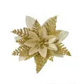 Glittered artificial poinsettia flower head for Christmas tree and wreath decoration - Pine Needle Christmas Flower / Gold