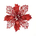 Red glitter artificial Christmas flower decoration for tree and festive DIY crafts - 15cm Flower Head / 1 Piece / Red