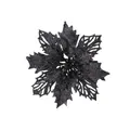 Glittery black artificial double-layer poinsettia flower for Christmas tree decor - 15cm Flower Head / 1 Brush / Black