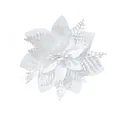Glittery white artificial Christmas poinsettia flower head for festive DIY decor - Pine Needle Christmas Flower / Snow White