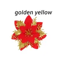 Decorazione floreale di Natale artificiale multistrato rossa e giallo oro brillante - 14cm / Colore Oro