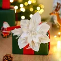 Elegante fiore di Natale artificiale bianco con glitter per scatole regalo festive - Bianco
