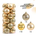 Set de 24 bolas de Navidad doradas de 6 cm con acabados brillantes, mates y purpurina - Juego de 24 / Dorado / 4cm