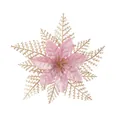 Pink and gold artificial glitter Poinsettia flower for Christmas tree decoration - Single Layer Ink (No Powder Shedding) / 15cm / Pink + Gold