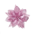 Pink artificial Christmas flower head with glitter petals for holiday tree decoration - Pine Needle Christmas Flower / Pink